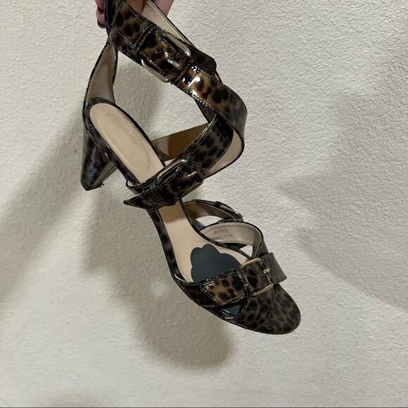 J. Crew Collection Patent leather leopard cheetah crossed buckle straps heels - Picture 4 of 10